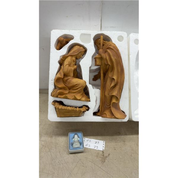 Nativity Set with Mary, Joseph, and Baby Jesus and June Birth Month Angel Ornament, Tallest Figure