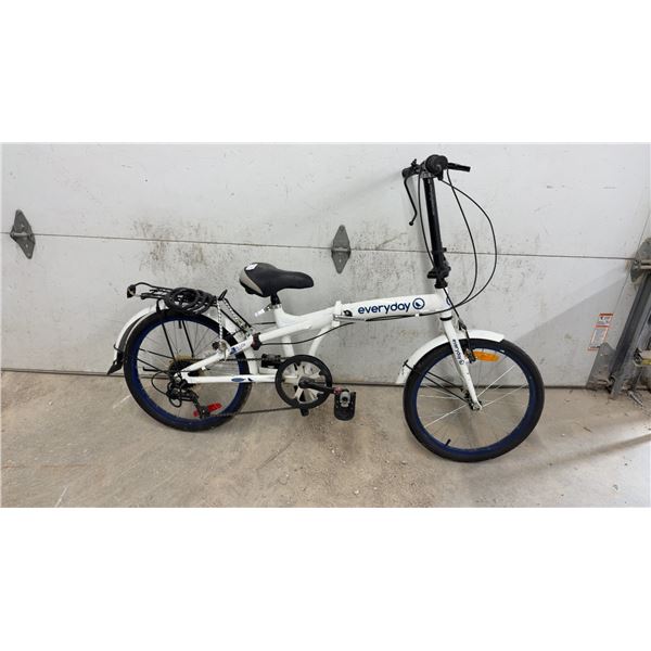 Everyday Camino Folding Bicycle, White Alloy Frame, 20” Blue Rim Wheels, 7-Speed microSHIFT