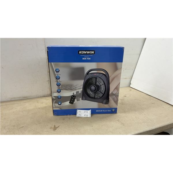 New Konwin Personal Box Fan Model FYT12-BR, 120V 40W, 3 Speeds, Oscillating, Medium Room Size