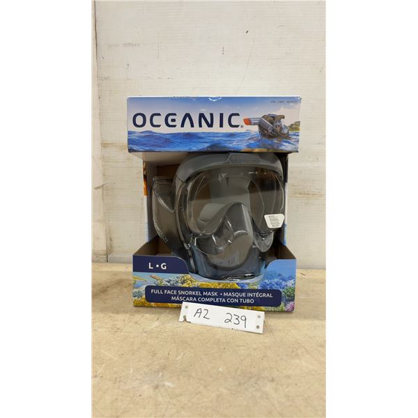 New Oceanic FlowTech Full Face Snorkel Mask, Size Large, Patented Side Snorkel, Anti-Leak Design