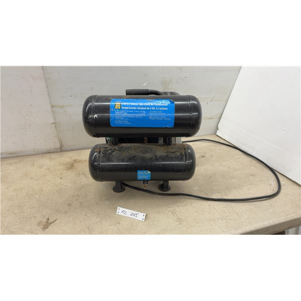 Power Fist 2 Horsepower 3.2 Gallon Twin Stack Air Compressor, Model 8260705, 125 Pounds per Square