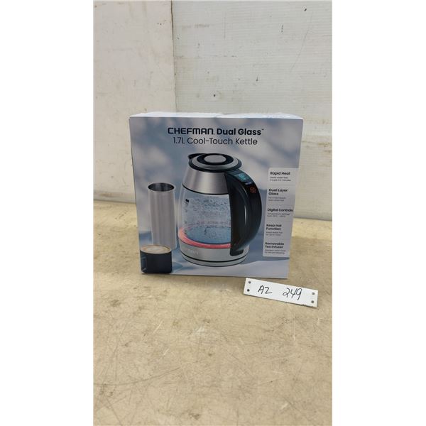 New Chefman Dual Glass 1.7L Cool-Touch Electric Kettle with Digital Controls and Tea Infuser