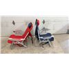 Image 2 : Pair of RIO Beach Hi-Boy 17” Extended Seat 5-Position Backpack Beach Chairs, Red and Blue