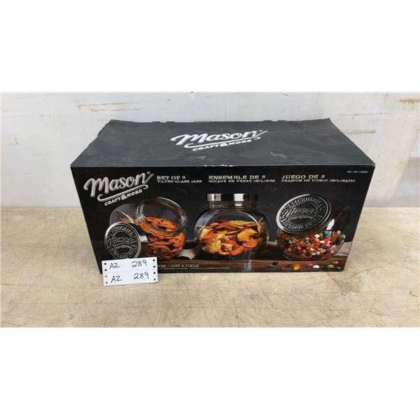 Mason Craft and More Set of 3 Tilted Glass Jars with Lids, 6 Pieces Total