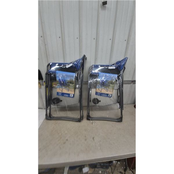 Two Folding Chairs with Side Tables, New in Package