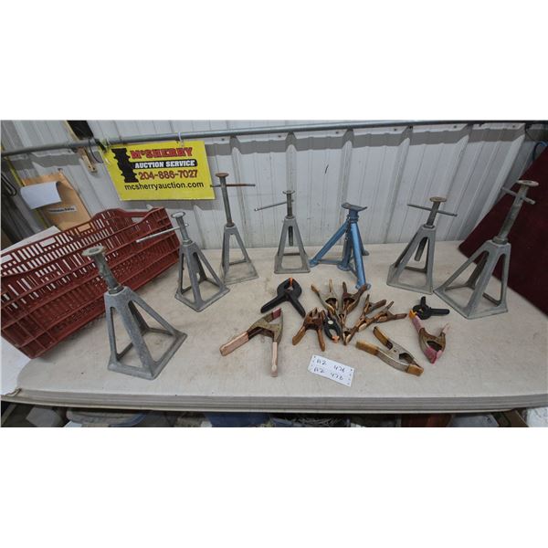 Assorted Jack Stands and Spring Clamps
