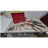 Image 1 : Red Metal Tool Box, Pipe Cutters, Tin Snips, Pliers, Wire Strippers
