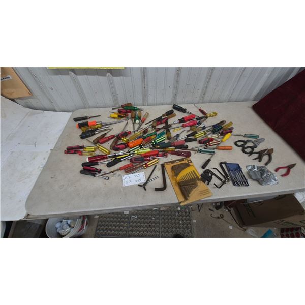Assorted Screwdrivers, Pliers, Wrenches, and Hex Key Sets