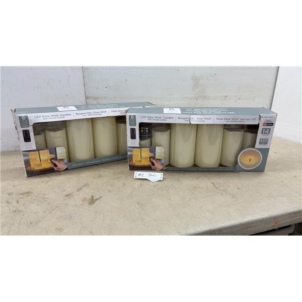 New Glow Wick LED Candles with Remote Control, 6-Piece Real Wax Set, Lot of 2