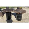 Image 1 : 2 Metal Drum Tables with wooden table tops 39 × 39 × 38