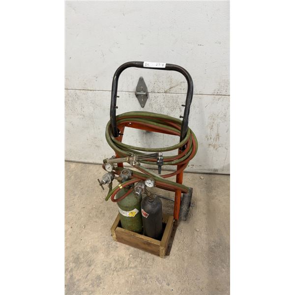 Harris Oxy-Acetylene Torch Kit on Cart with Oxygen and Acetylene Tanks, Hoses, and Gauges