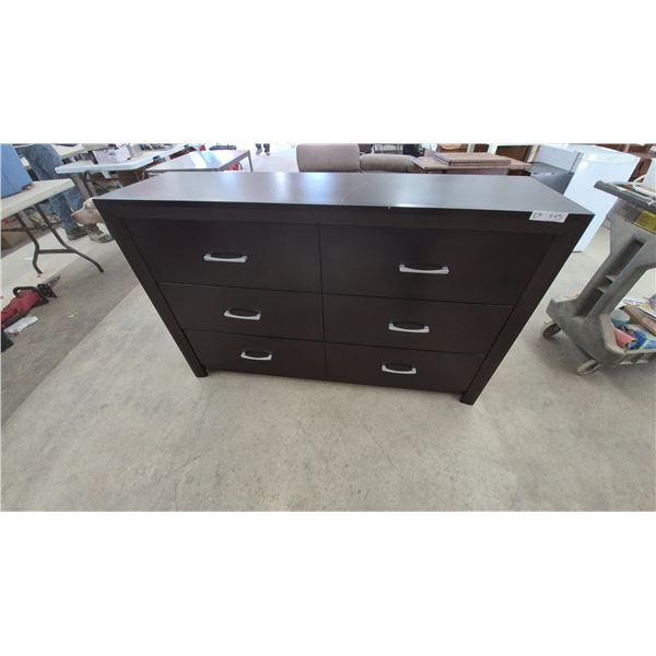 Modern Dark Brown 6-Drawer Dresser with Silver-Tone Handles. 36”×58”×16.6”