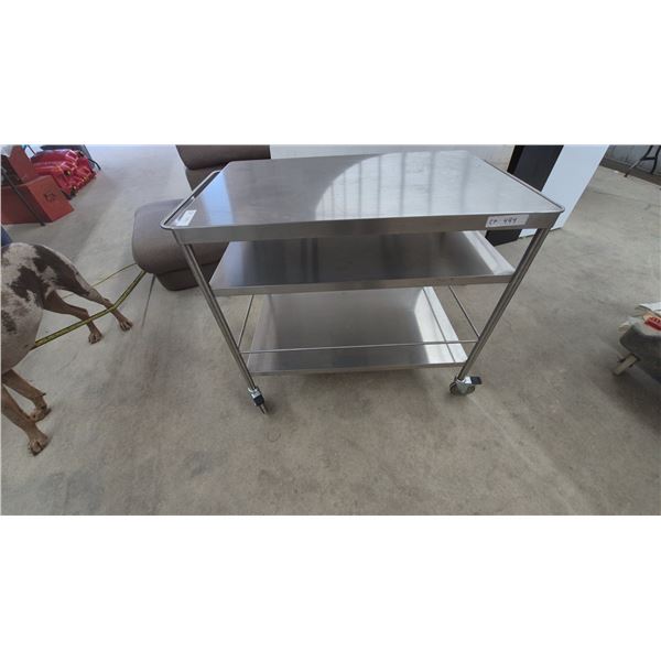 Stainless Steel 3-Tier Utility Cart on Casters with Handles, 31”×34”×22”