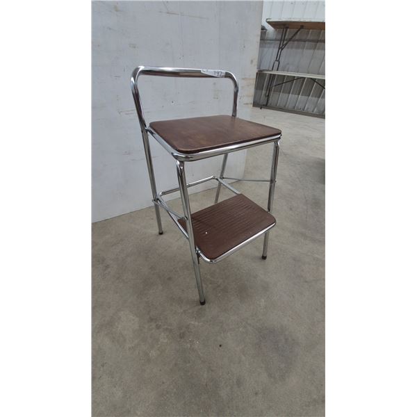 Vintage Chrome and Wood Step Stool Chair
