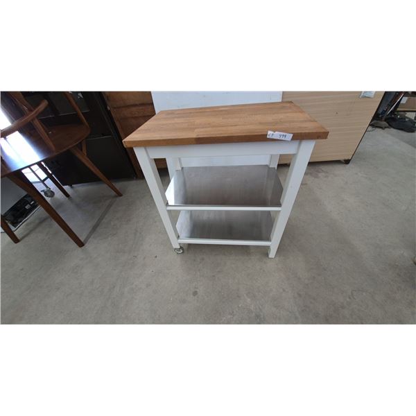 Kitchen Island Cart with Wood Top, 2 Stainless Steel Shelves, and Casters. 35”×31”×20”