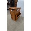 Image 4 : Oak Wood End Table with Magazine Racks and Storage Cabinet on Casters. 23”×19”×16”