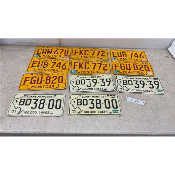 Vintage Manitoba License Plates, 1971” Sunny Manitoba" and 1976” Friendly Manitoba"
