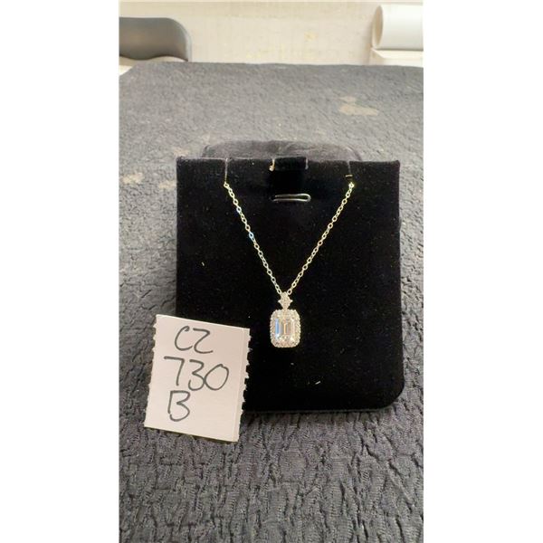 925S 1.0ct Emerald Cut Moissanite La Diamond Halo Necklace, 16”-18” Long, with white Gold Overlay