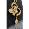 Image 3 : 18K Gold Plated 36.0mm Simulated Diamond Heart and Butterfly Necklace, 18” Long