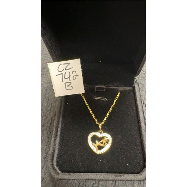 14K Gold Plated 22.0mm Simulated Diamond Mom Heart Necklace, 17 1/2” - 19” Long