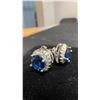 Image 3 : 925S 1.0Ct Each Lab-Created Blue Sapphire Halo Stud Earrings, White Gold Overlay