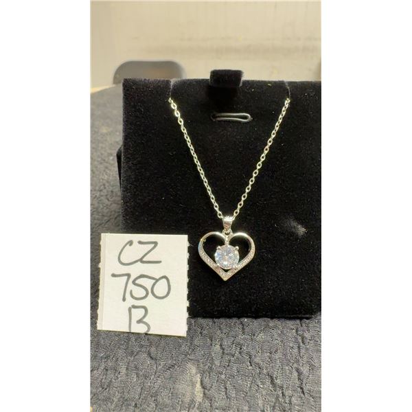 Platinum Plated 1.0ct Simulated Diamond Heart Necklace, 16” - 18” Long