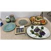 Image 1 : Assorted Pottery and Serveware: La Cuisiniere Designs Cheese Set, Grape Platter