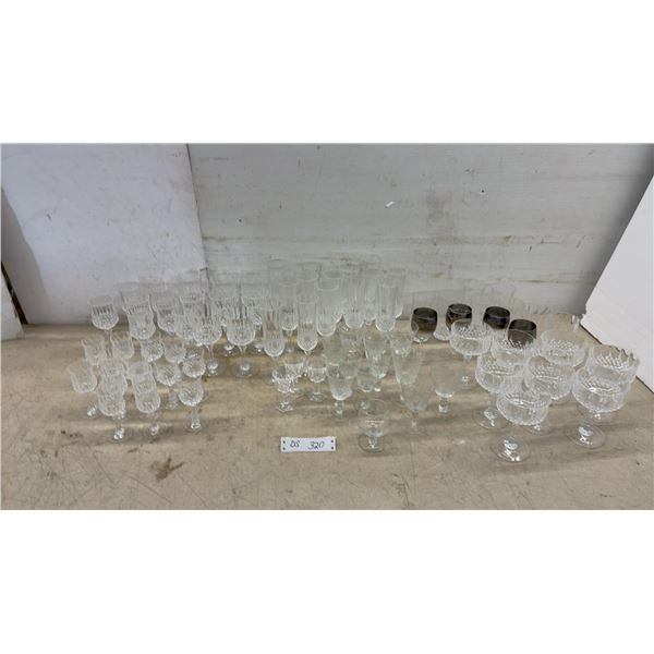 Large Collection of Assorted Clear Cut / Crystal Glass Stemware Including Goblets, Flutes, Tumblers