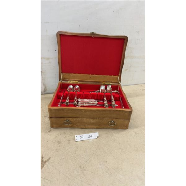 International Silver Company "Adoration" Silverplate Flatware Set in Wooden Case