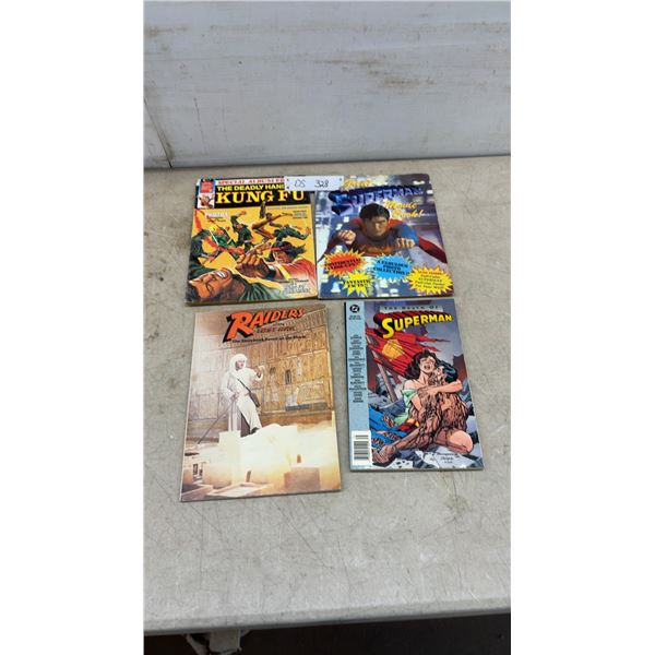Lot of Vintage Magazines and Comics Including Superman, Raiders of the Lost Ark and Kung Fu