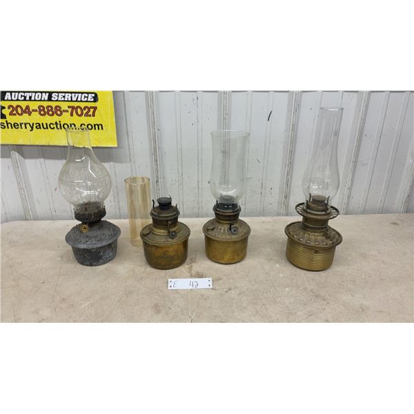 Antique Kerosene Parlor Lamps with Etched Chimneys, Set of 4