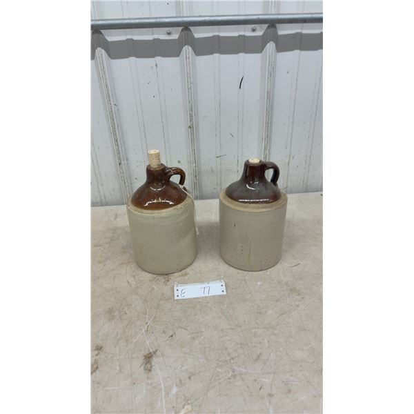 2 two-toned stoneware finger crocks