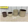 Image 1 : Set of Four Crocks with Brown Interior Glaze, Varying Sizes