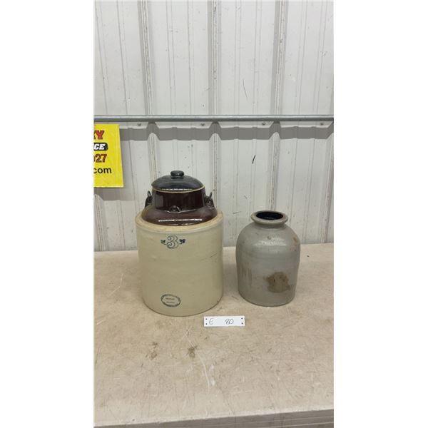 3-Gallon Stoneware Crock With Lid and Gray Stoneware Storage Jar