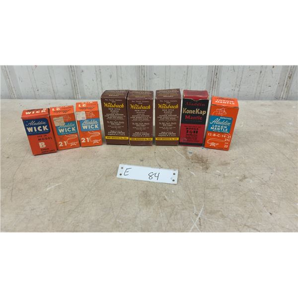 Vintage Aladdin Loxon and Welsbach Mantles, KoneKap Mantle, and Aladdin Model B and 21 Wicks