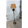 Image 1 : Antique Oil Floor Lamp, Glass Chimney and Burlap Shade