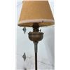 Image 2 : Antique Oil Floor Lamp, Glass Chimney and Burlap Shade