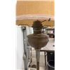 Image 3 : Antique Oil Floor Lamp, Glass Chimney and Burlap Shade