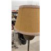 Image 8 : Antique Oil Floor Lamp, Glass Chimney and Burlap Shade