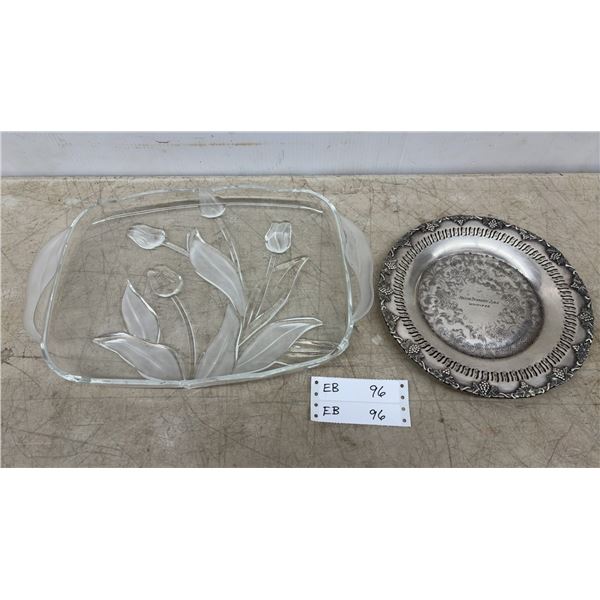 Old English Production Mayor Stephen Juba Winnipeg Silver Plate and Frosted Tulip Glass Tray