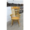 Image 2 : Traditional Wooden Rocking Chair with Carved Floral Backrest and Turned Spindles