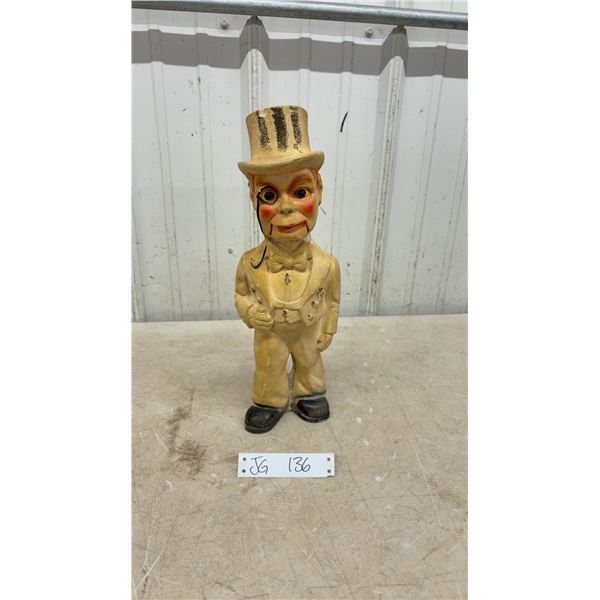 Vintage 1940s Charlie McCarthy Chalkware Carnival Doll Prize, 15” Tall