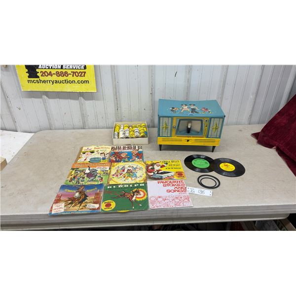 Superior 1959s Walt Disney Mouseketeers TV Record Player (Works) and Box of Picture Movie Scrolls