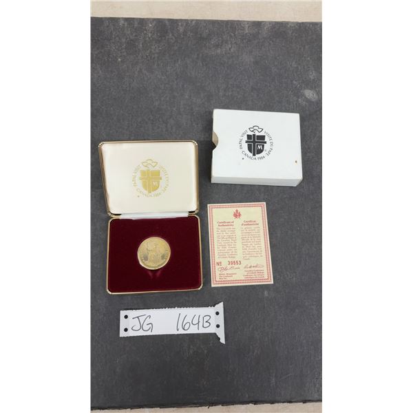 The 1984 Gold Plated Pope John Paul 11 (Joannes Paululs11). Canada Visit Commemorative Medal Sept.
