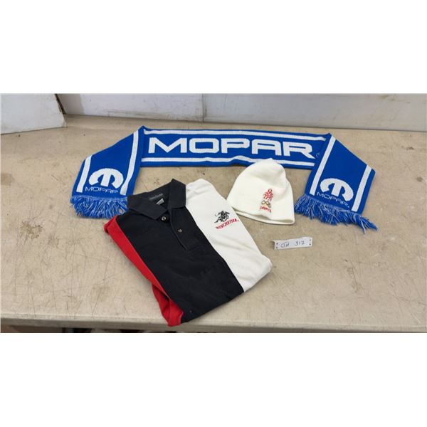 Mopar Scarf, Calgary '88 Winter Olympics Beanie, and Winchester Polo Shirt, Sz L