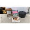 Image 1 : Igloo Cooler, Mirro-Scene Panels, Canning Set, and Wood Folding Table