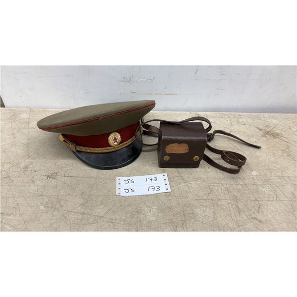 Soviet Army Officer's Visor Cap with Hammer and Sickle Insignia and Aqua Valve Box Locator