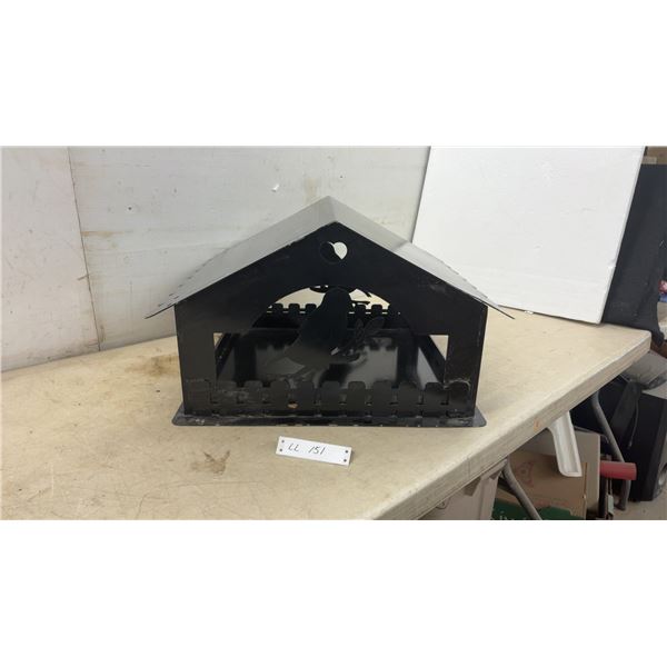 Metal Decorative Bird Feeder, with Scalloped Roof, Bird, Fence and Heart Cutouts, 12 1/2 × 22 × 20”