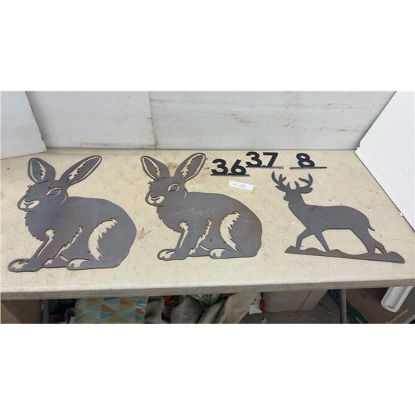 Two Metal Rabbits 24” and Deer Cutout, 18” and Decorative Numbers, 5”