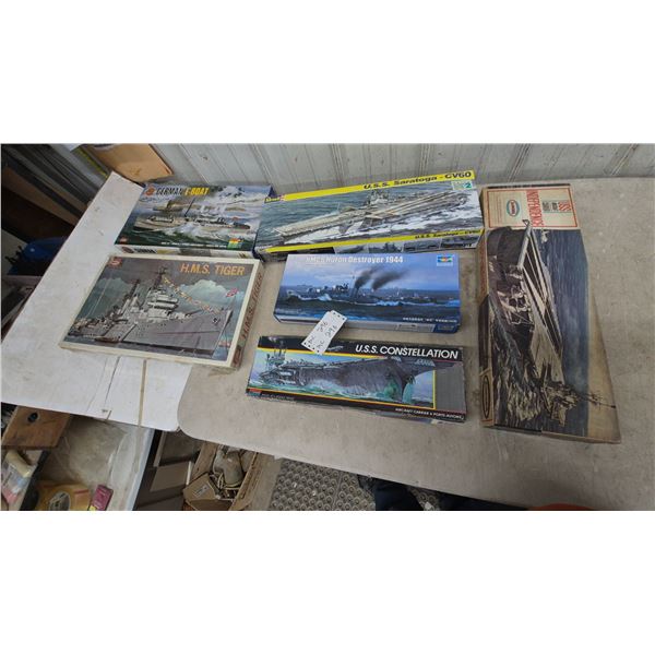 6 Vintage Model Ship Kits: Aurora USS Independence, Monogram USS Constellation, and More various
